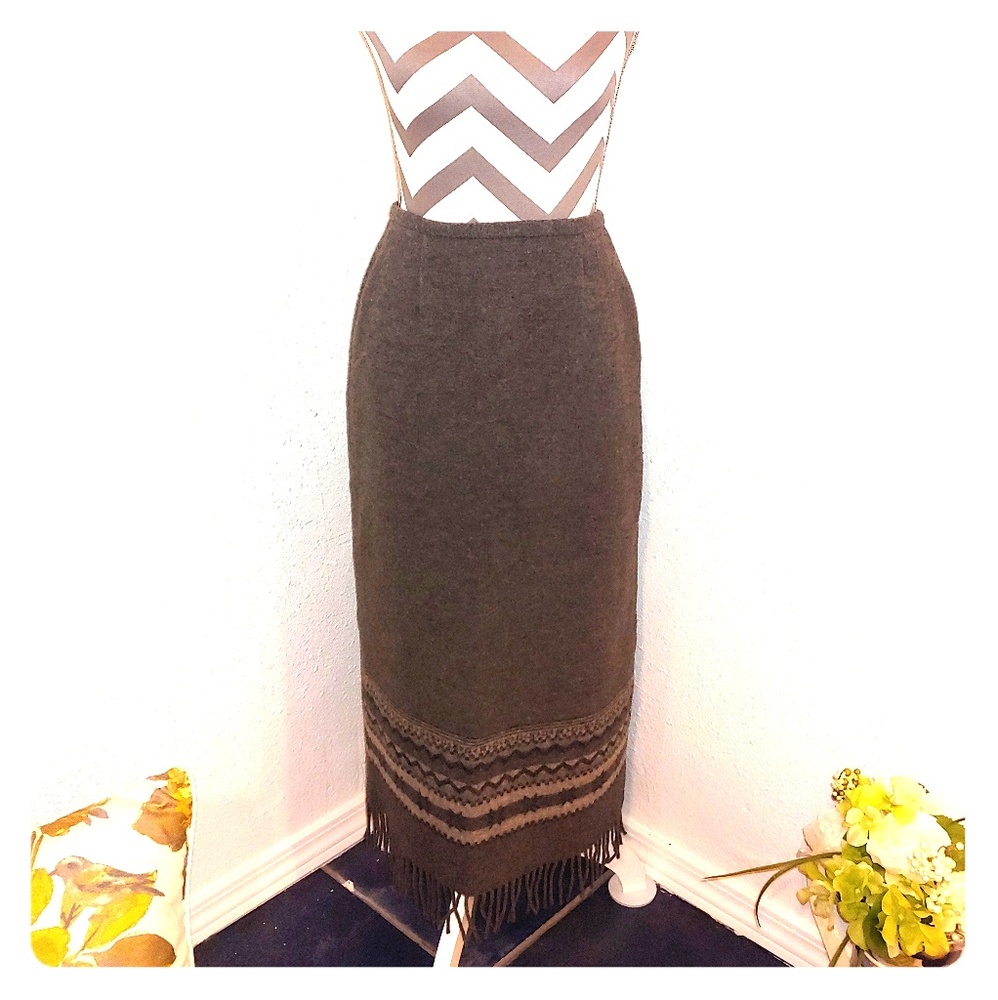 Wool Maxi Fringe Skirt